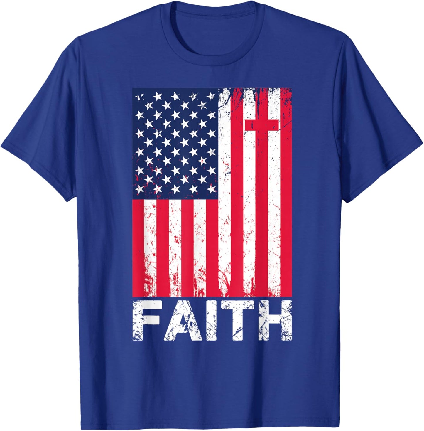 Patriotic Christian Faith Love Jesus American Flag Cross T-Shirt - T-Shirt | Royal