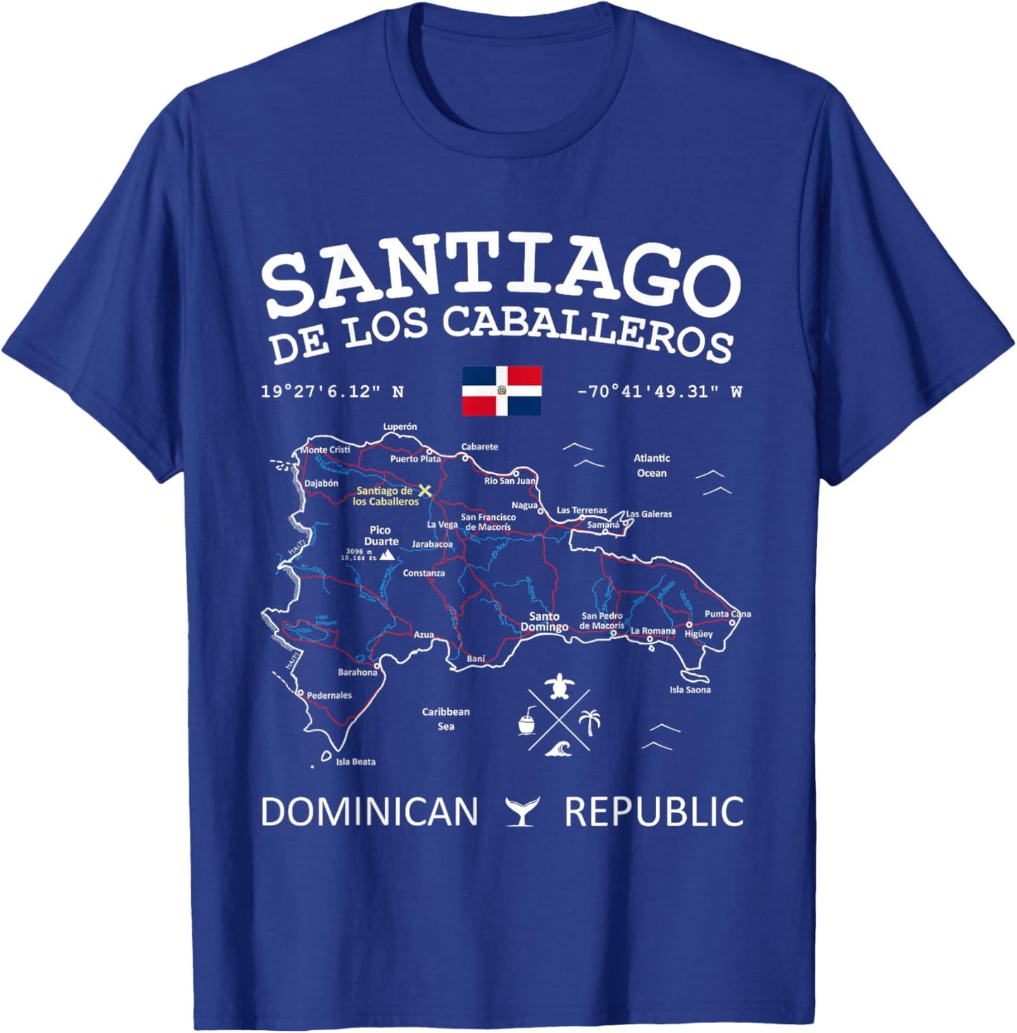 SANTIAGO de los Caballeros Dominican Republic Map Flag T-Shirt - T-Shirt | Royal