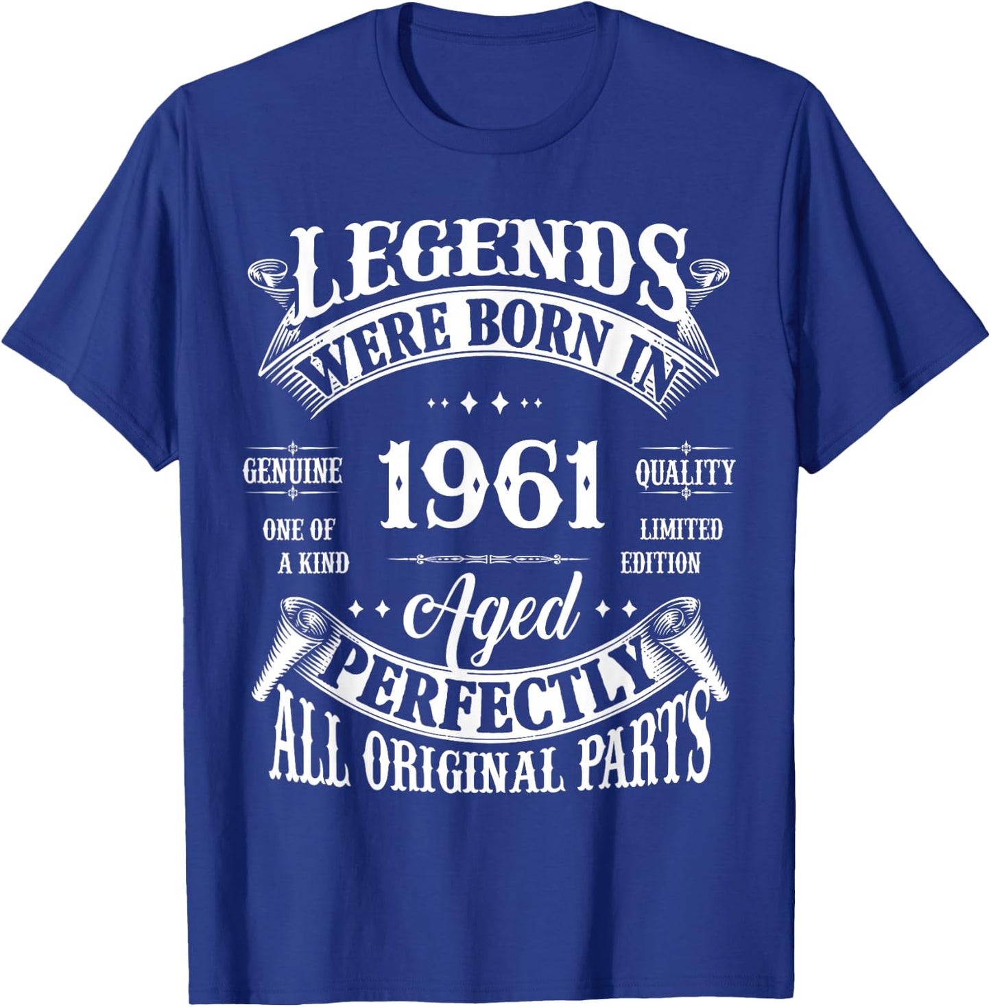 65th Birthday Gift Vintage Legends Born in 1961 65 Years Old T-Shirt - T-Shirt | Royal