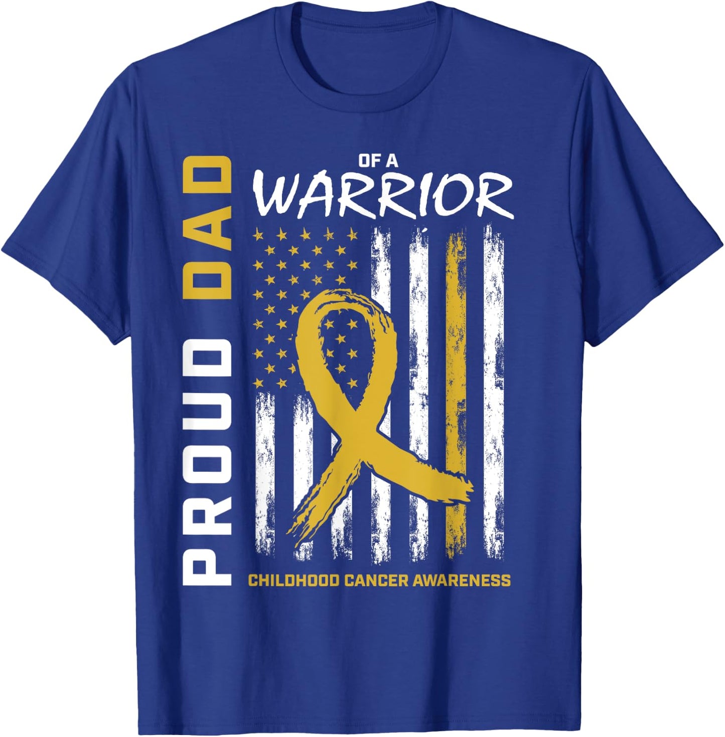 Gold Proud Dad Childhood Cancer Awareness Men American Flag T-Shirt - T-Shirt | Royal