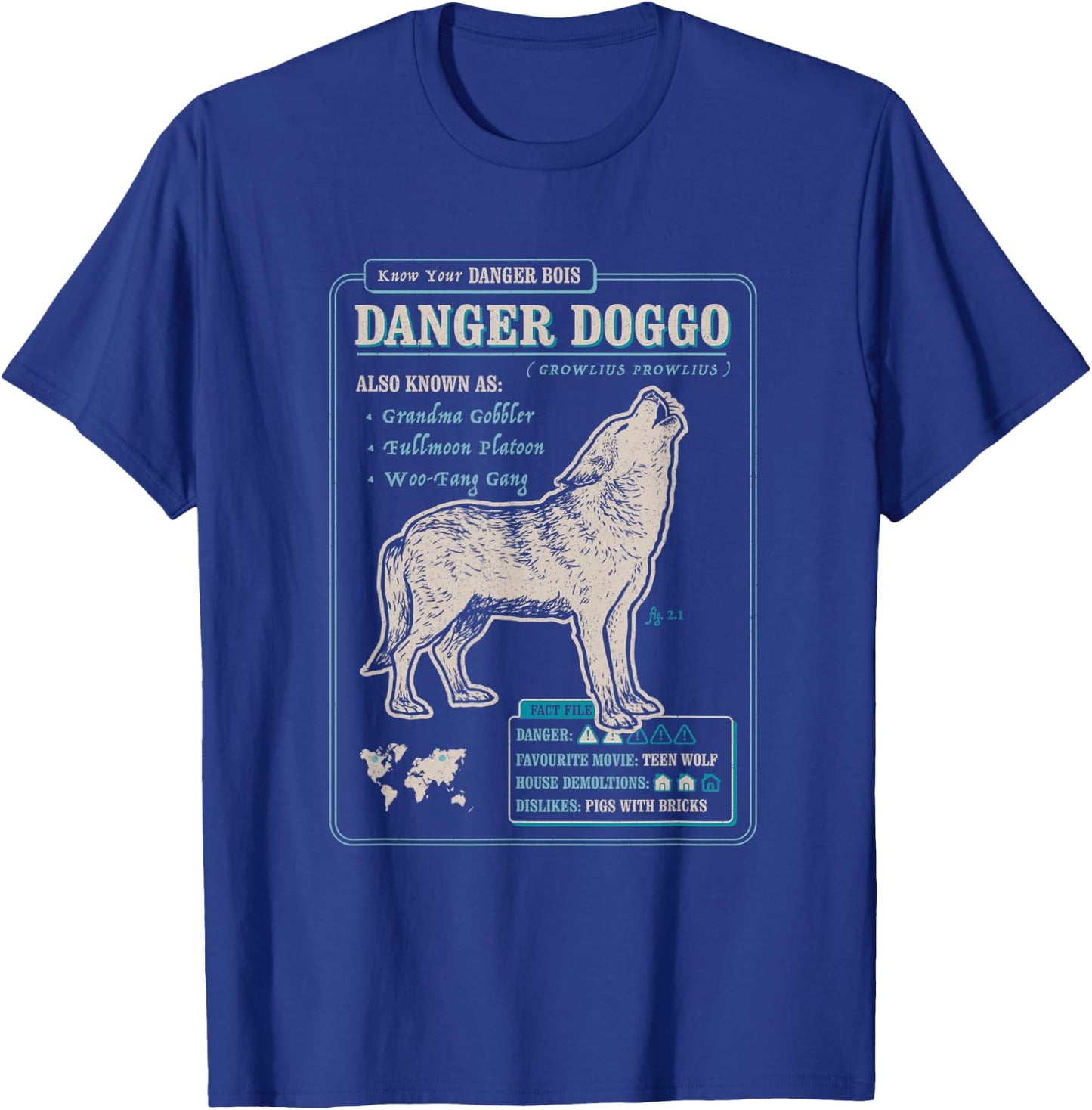 Funny Wolf Fact File - Danger Doggo T-Shirt - T-Shirt | Royal