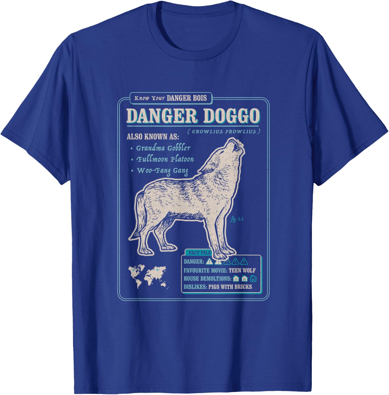 Funny Wolf Fact File - Danger Doggo T-Shirt - T-Shirt | Royal
