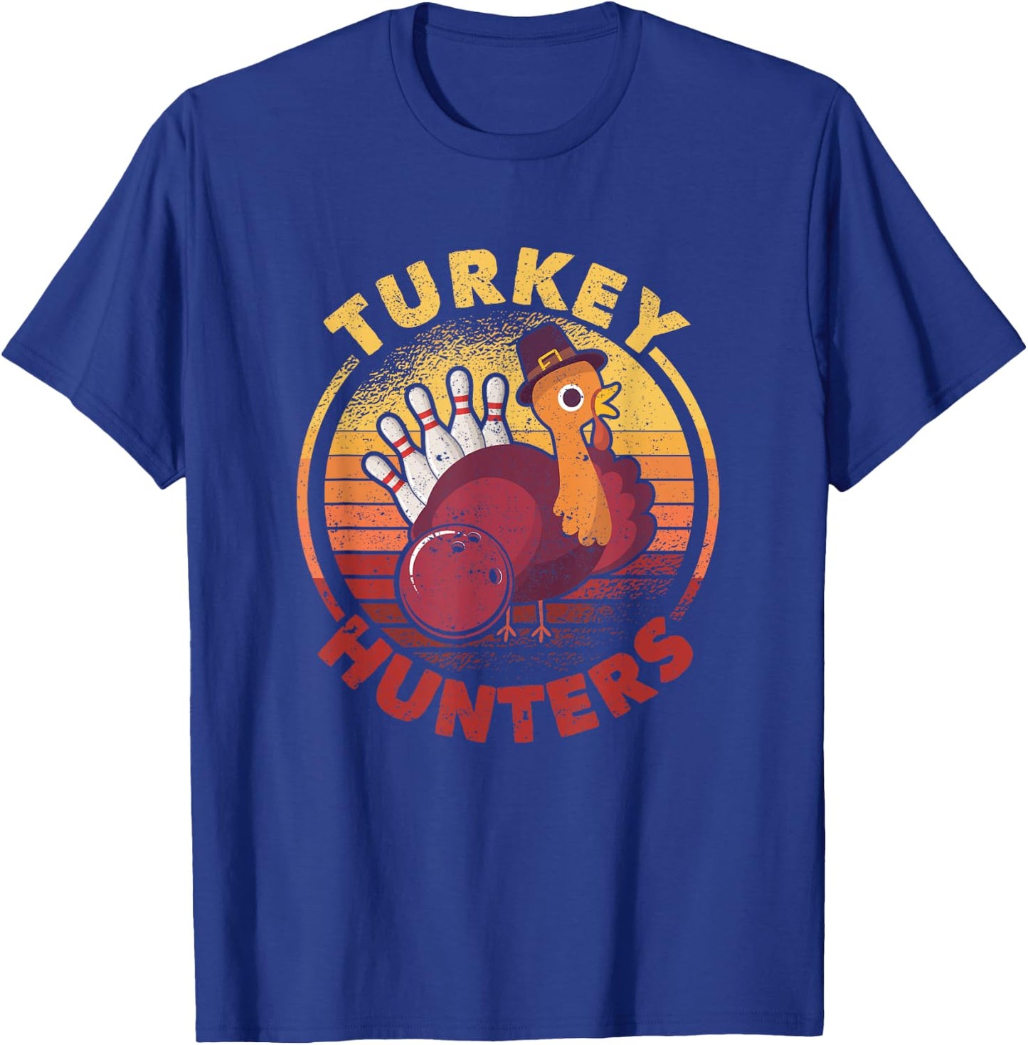 Funny Bowling Player Bowler Team Thanksgiving Turkey Hunters T-Shirt - T-Shirt | Royal