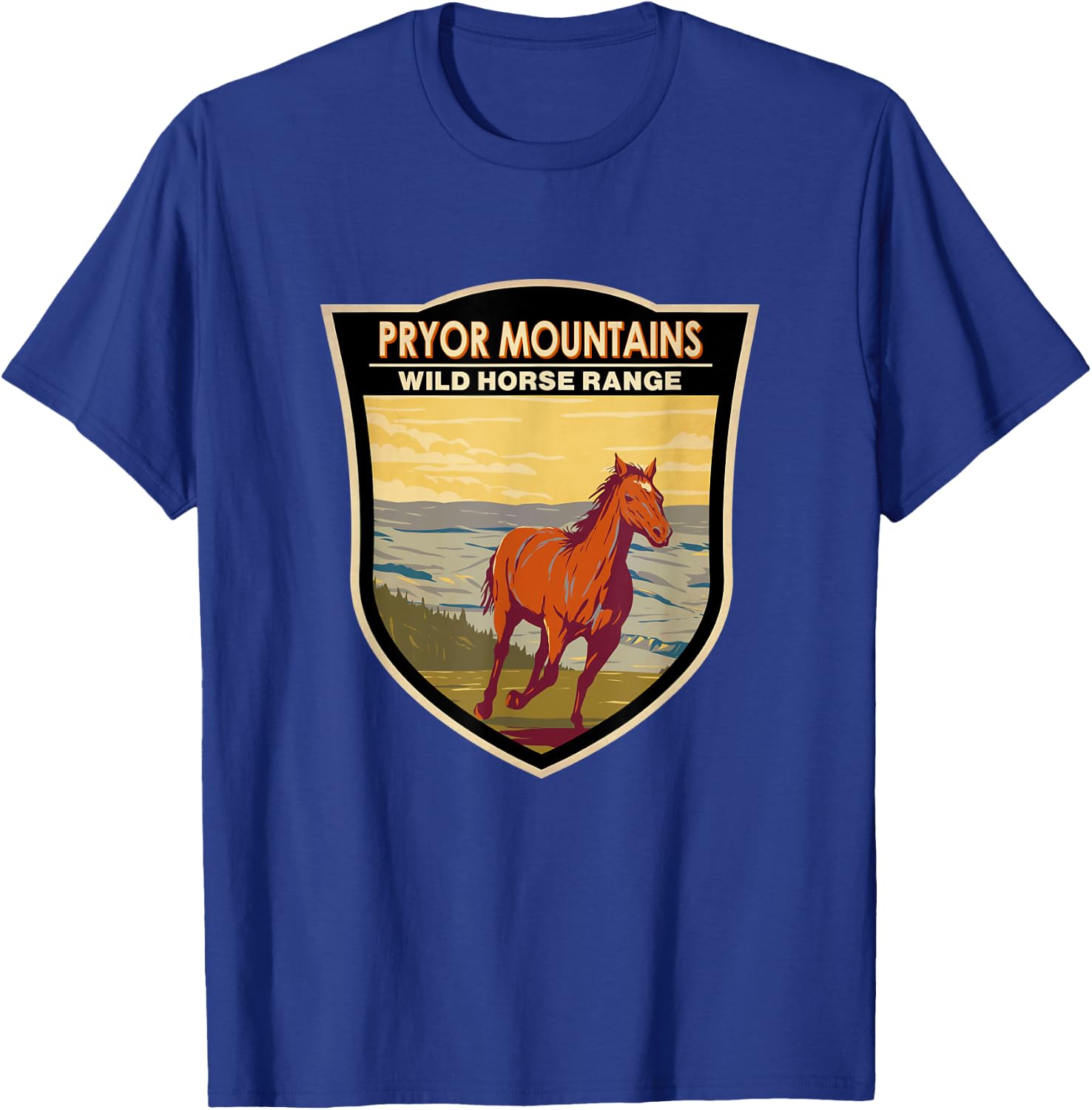 Pryor Mountains Wild Horse Range Badge T-Shirt - T-Shirt | Royal