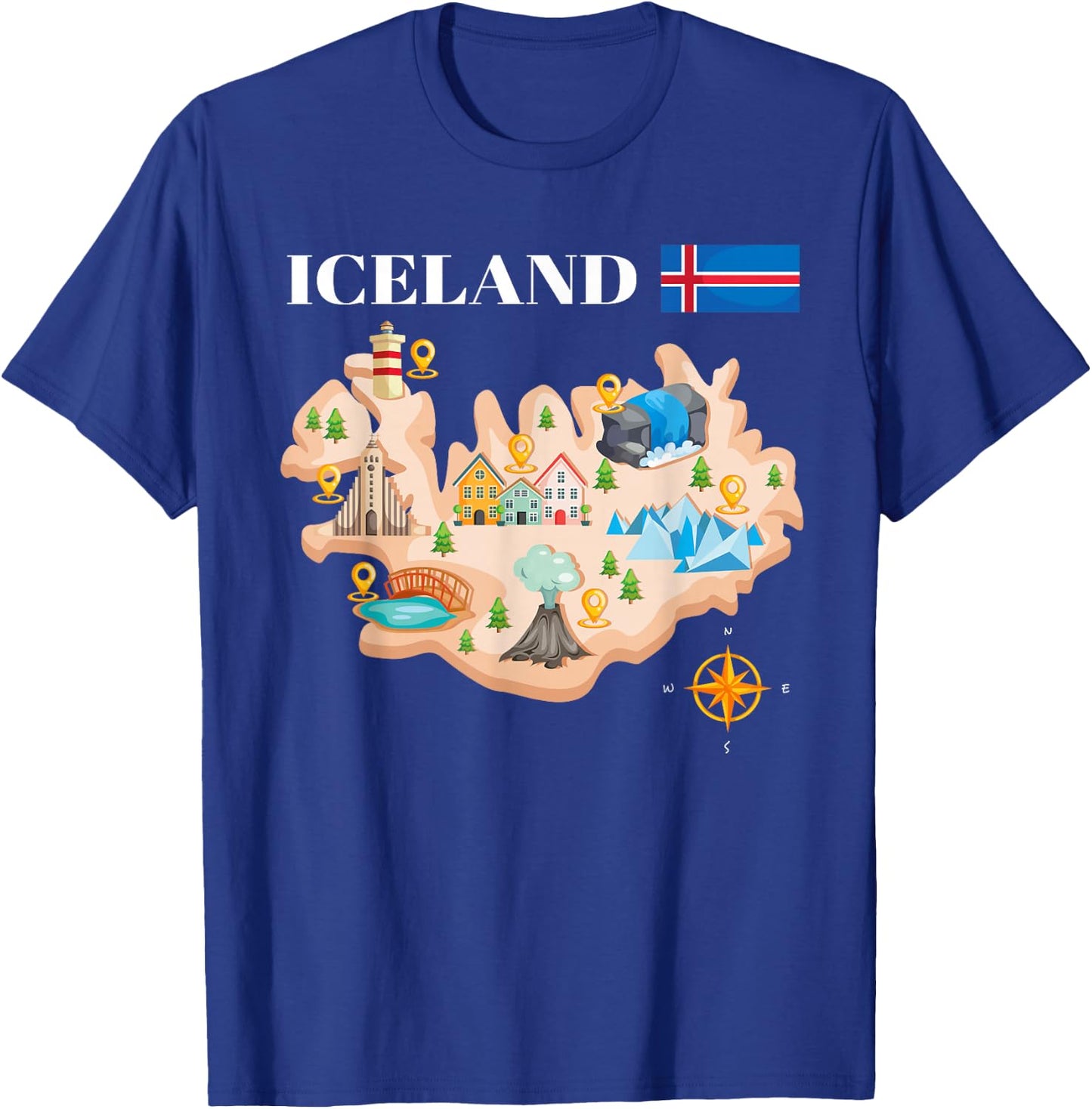 Iceland Map Souvenir Eyjafjallajokull Puffin Travel T-Shirt - T-Shirt | Royal