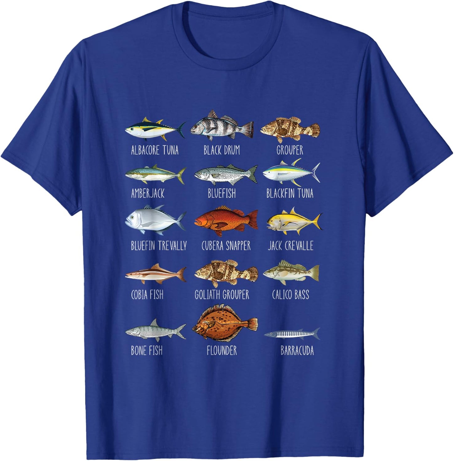 Types Of Saltwater Fish Species Biology Fishing Lover T-Shirt - T-Shirt | Royal