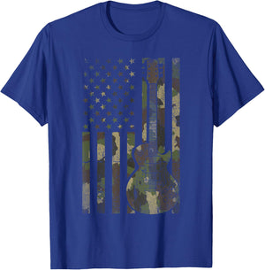 Guitarist Rock Musician Camouflage US Flag Electric Guitar T-Shirt - T-Shirt | Royal