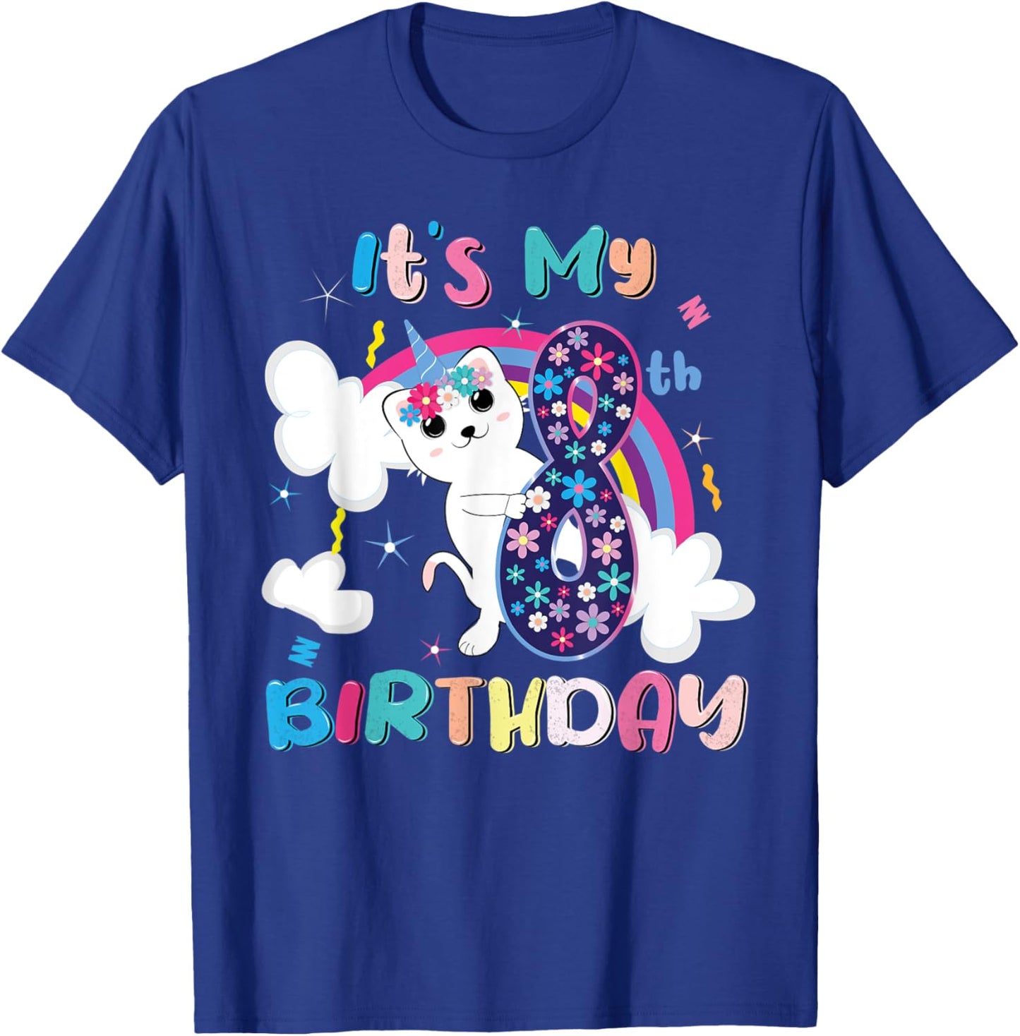 It's My 8th Birthday Caticorn Unicorn Cat Kitten T-Shirt - T-Shirt | Royal