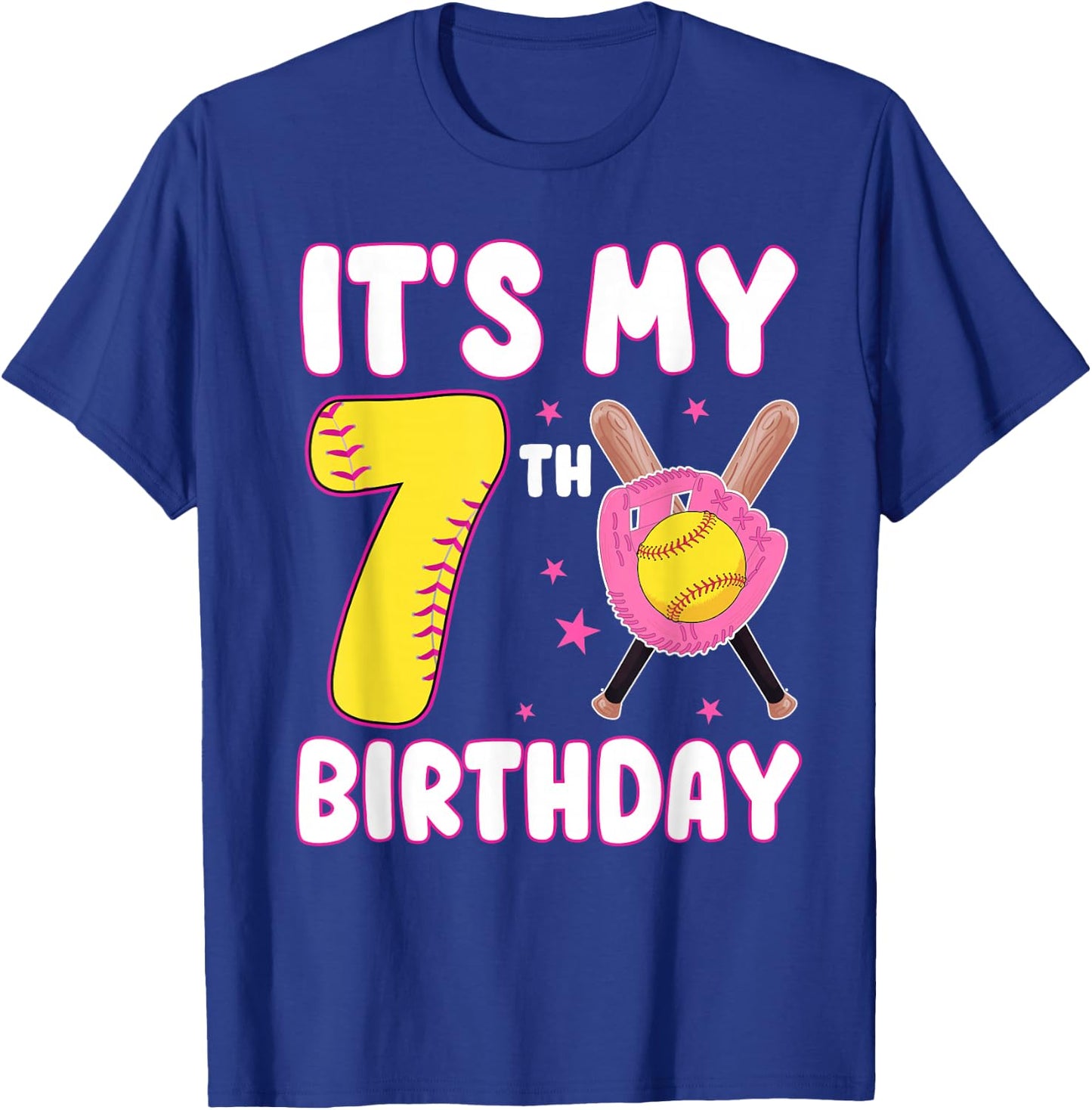 It's My 7th Birthday 7 Year Old Birthday Girl Softball T-Shirt - T-Shirt | Royal