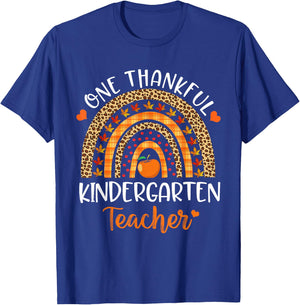 One Thankful Kindergarten Teacher Thanksgiving Rainbow Funny T-Shirt - T-Shirt | Royal
