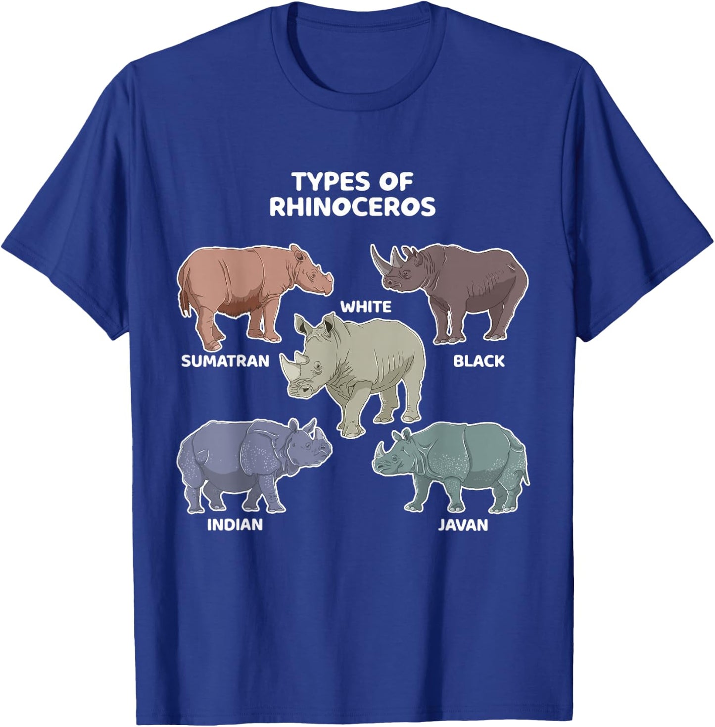 Types of Rhinoceros Sumatran Javan Rhino Animal Art T-Shirt - T-Shirt | Royal