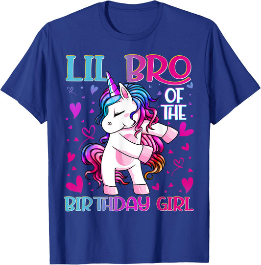 Lil Bro of the Birthday Girl Flossing Unicorn Little Brother T-Shirt - T-Shirt | Royal