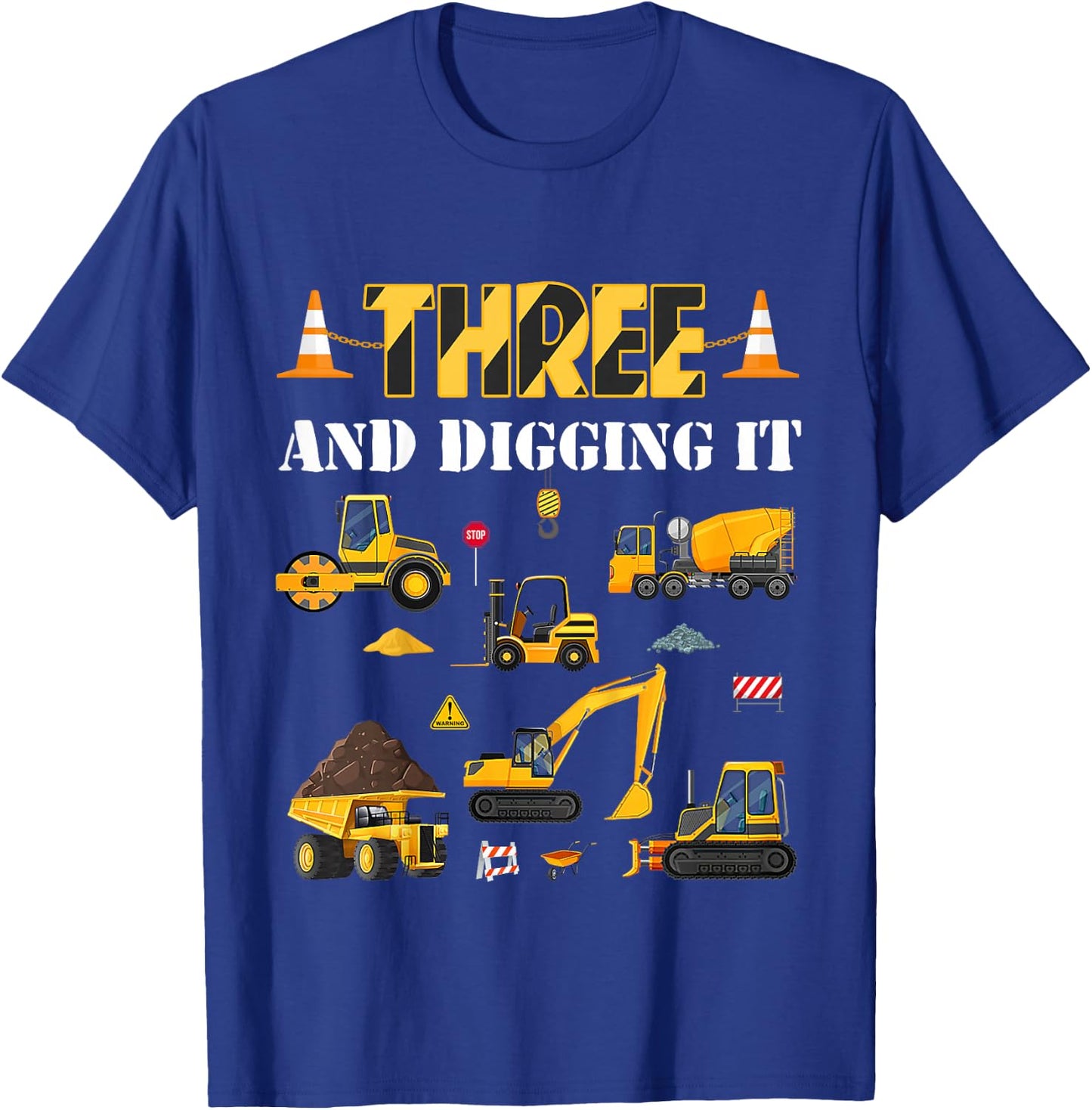 Kids Three And Digging It 3rd Birthday Construction Boy 3 Yrs Old T-Shirt - T-Shirt | Royal