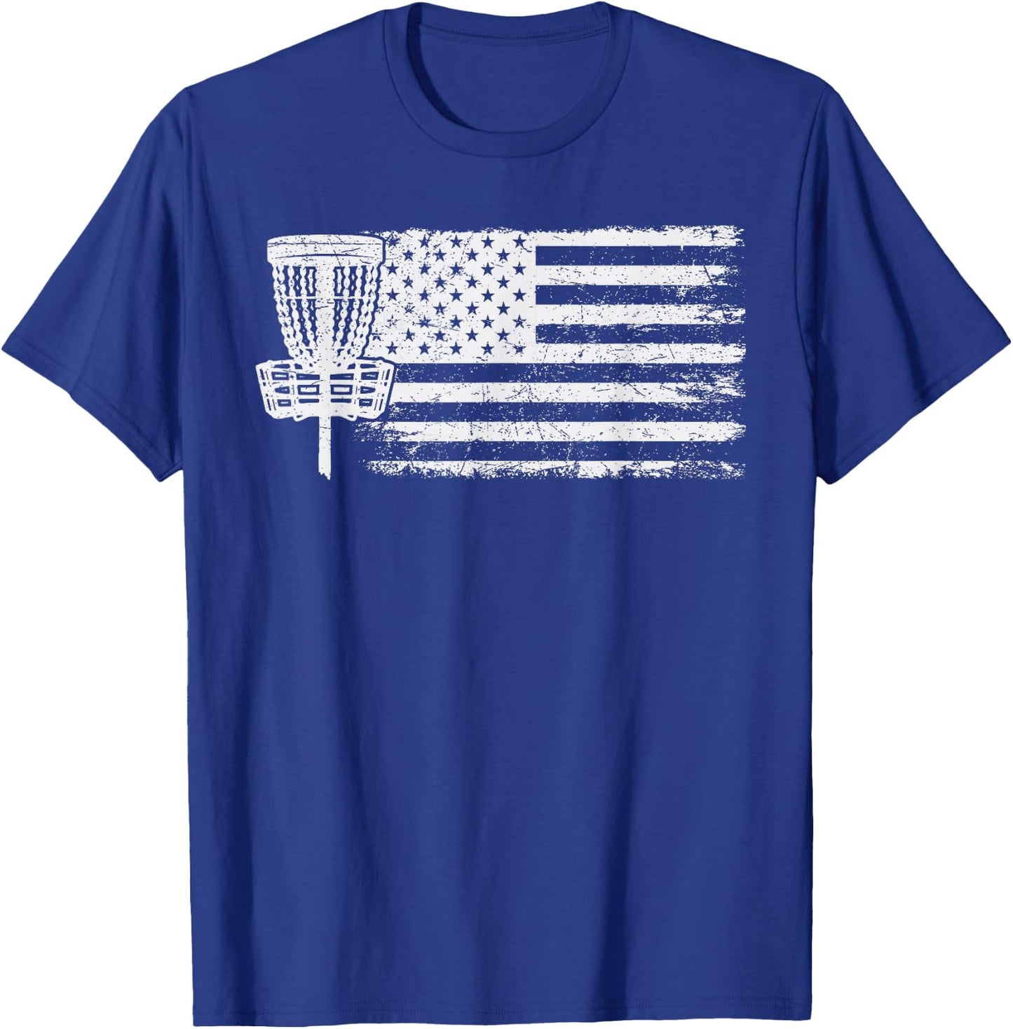 Disc Golf American Flag Shirt, USA Frisbee Disc Golfer T-Shirt - T-Shirt | Royal