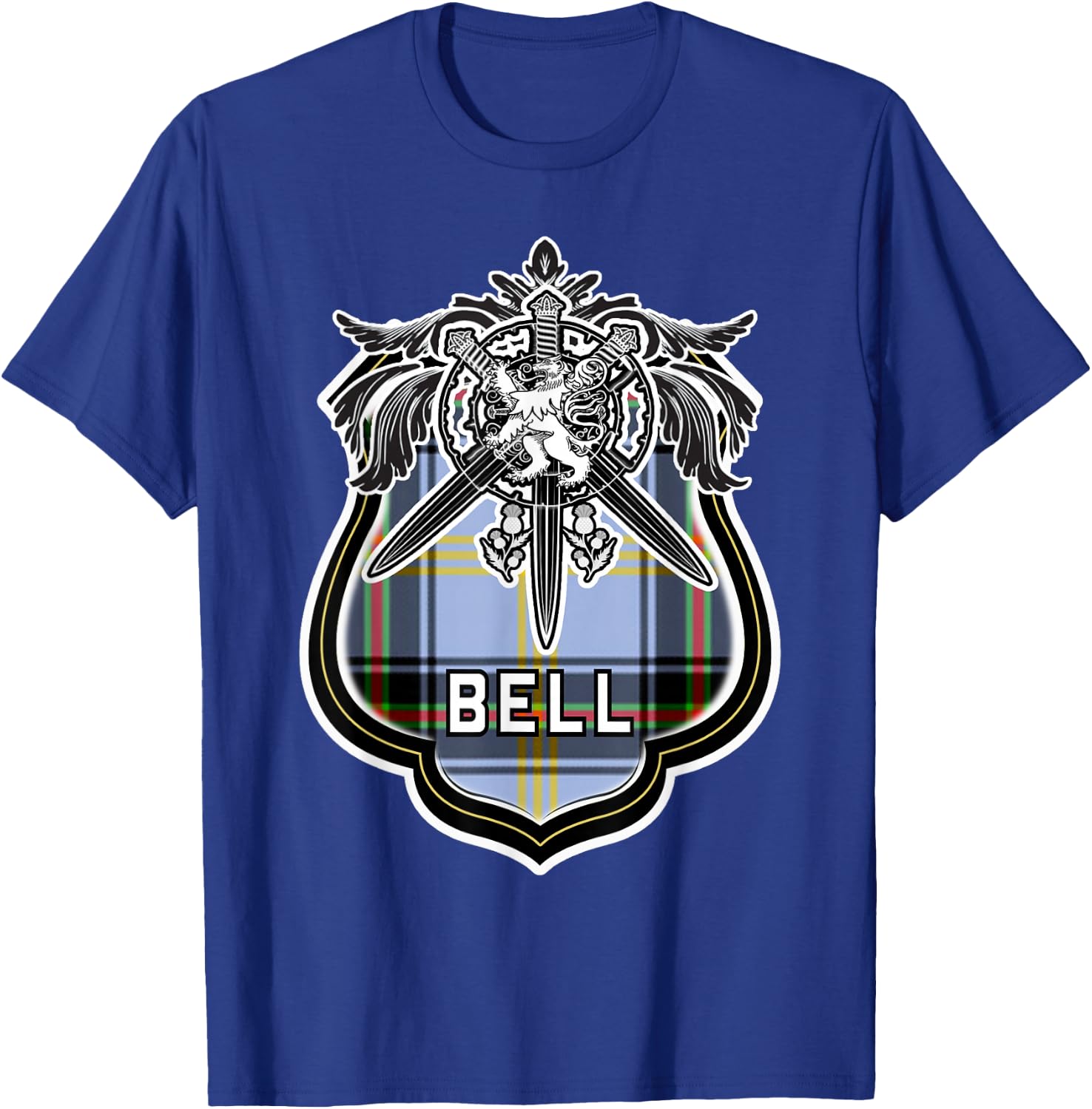 Bell Scottish Clan Family Tartan Lion Sword Name T-Shirt - T-Shirt | Royal
