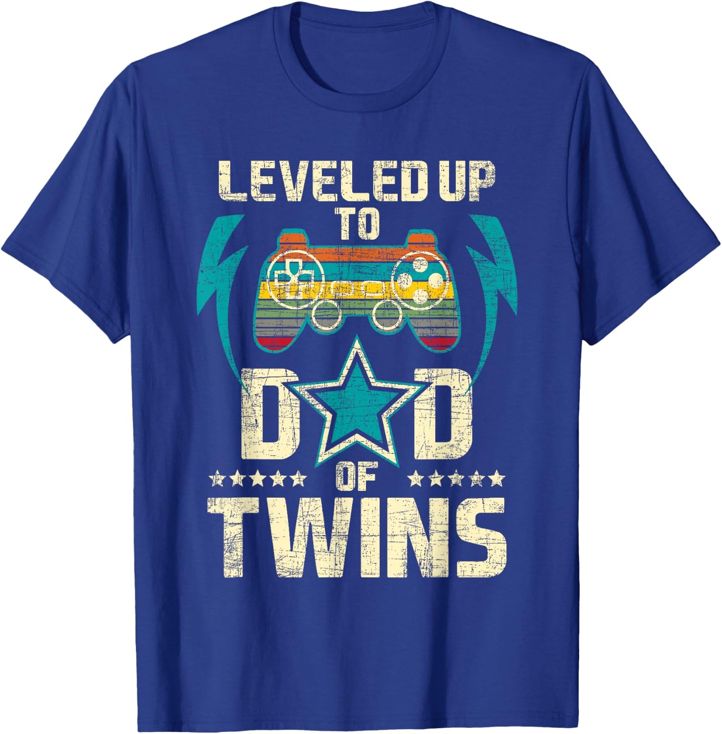 Leveled Up To Dad Of Twins - Twin Dad Father Of Twins T-Shirt - T-Shirt | Royal