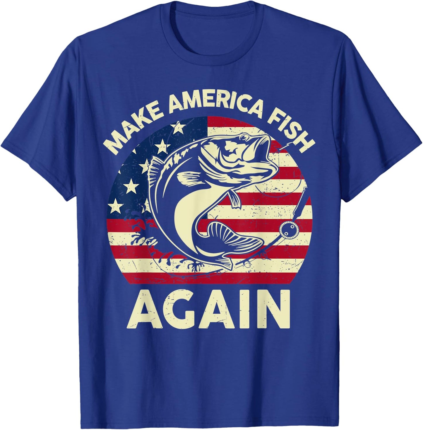 Make America Fishing Again Shirt 4th of July Funny Bass Fish T-Shirt - T-Shirt | Royal