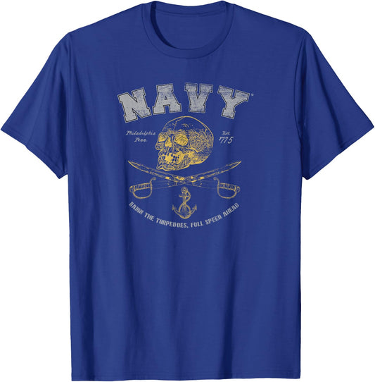 Navy Damn the Torpedoes, Full Speed Ahead T-Shirt - T-Shirt | Royal