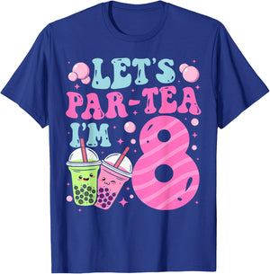 Let's Par-Tea I'm 8 Years Old 8th Birthday Bubble Boba Tea T-Shirt - T-Shirt | Royal