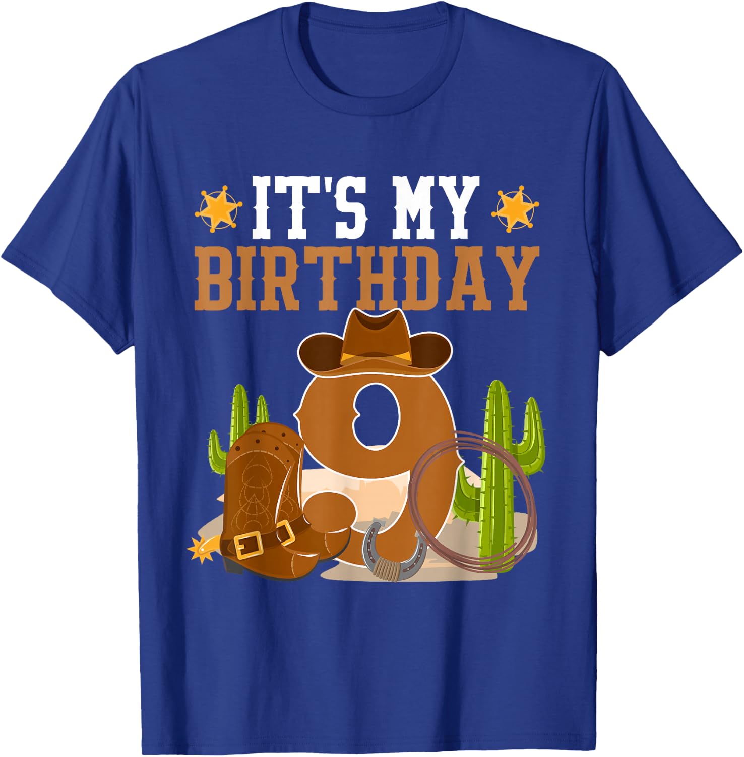9 Year Old Boy It's My 9th Birthday Cowboy Western Theme T-Shirt - T-Shirt | Royal