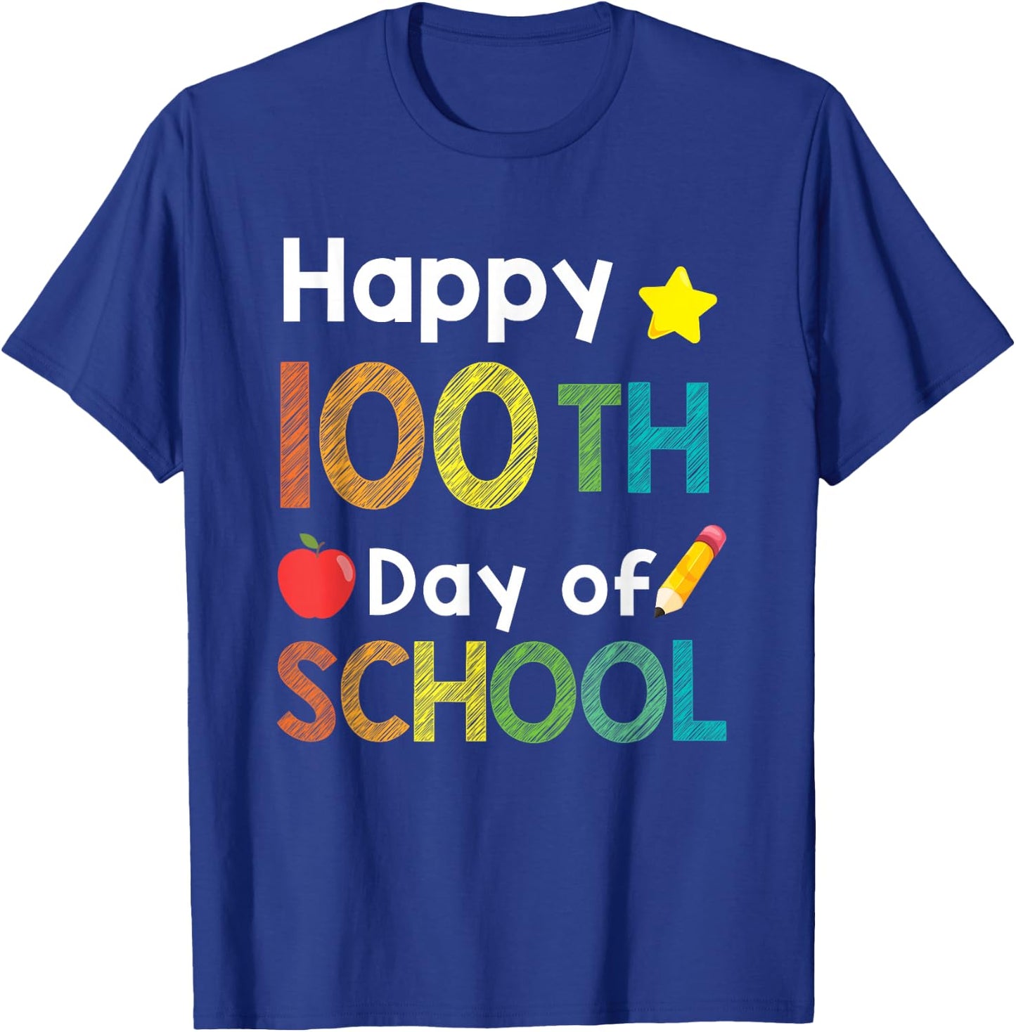 Cute Happy 100th Day of School Teacher Colorful 100th Day T-Shirt - T-Shirt | Royal
