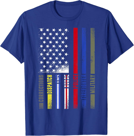First Responders Hero Flag - Nurse EMS Police Fire Military T-Shirt - T-Shirt | Royal