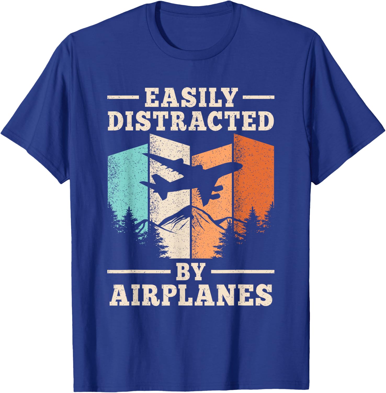 Easily Distracted By Airplanes Funny Pilot Aviation Men T-Shirt - T-Shirt | Royal