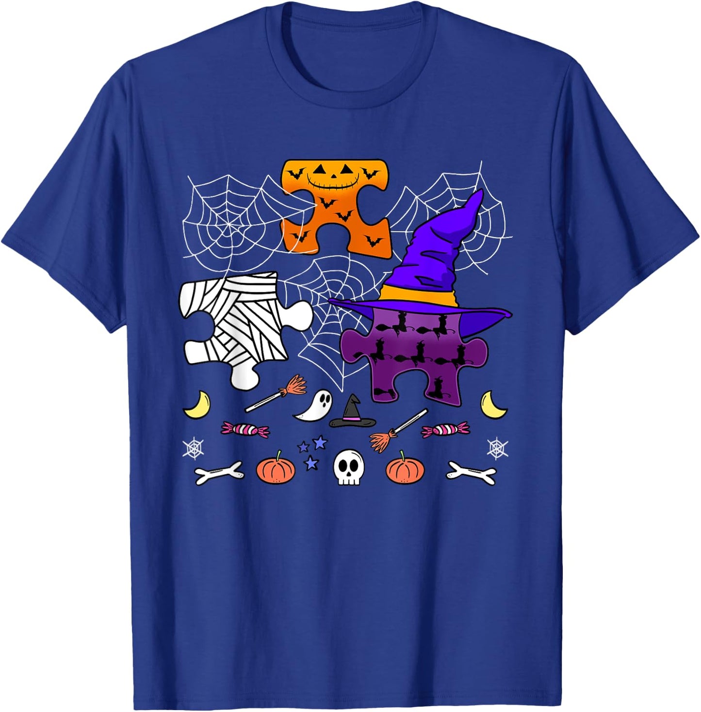 Autism ASD Awareness Halloween Puzzle Pieces Trick Or Treat T-Shirt - T-Shirt | Royal