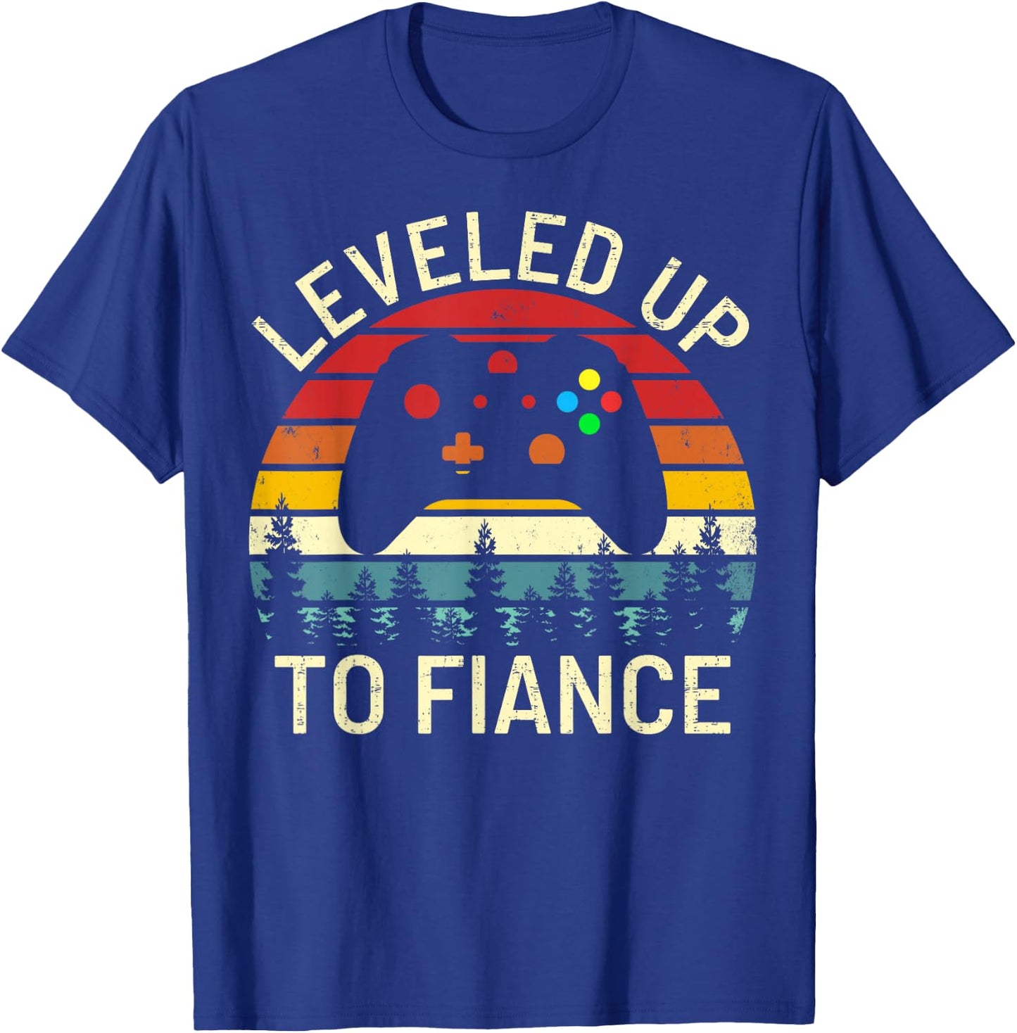 vintage leveled up to Fiance funny newly engaged video gamer T-Shirt - T-Shirt | Royal