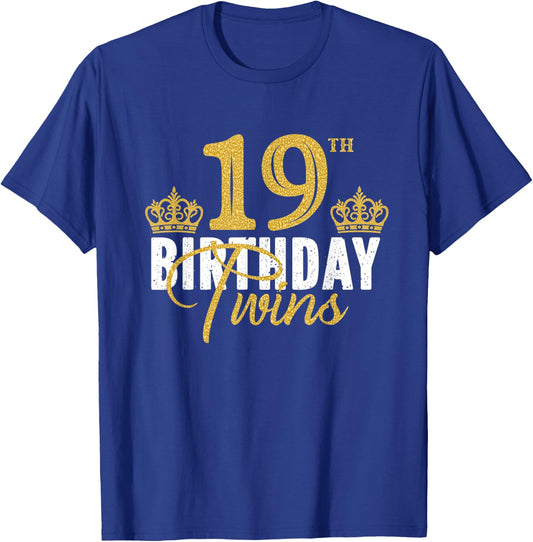 19th Birthday Twins 19 Years Old Twin Brother And Sister T-Shirt - T-Shirt | Royal