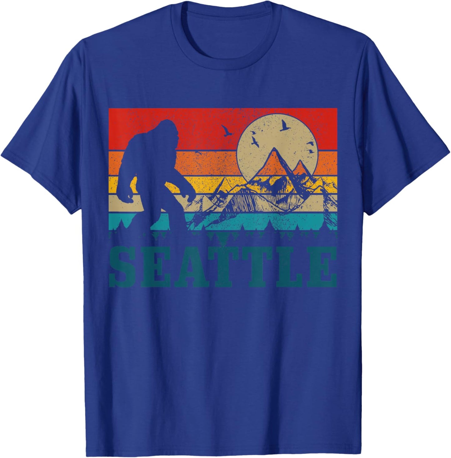 Seattle Washington Bigfoot Vintage Mountains Funny Gift T-Shirt - T-Shirt | Royal