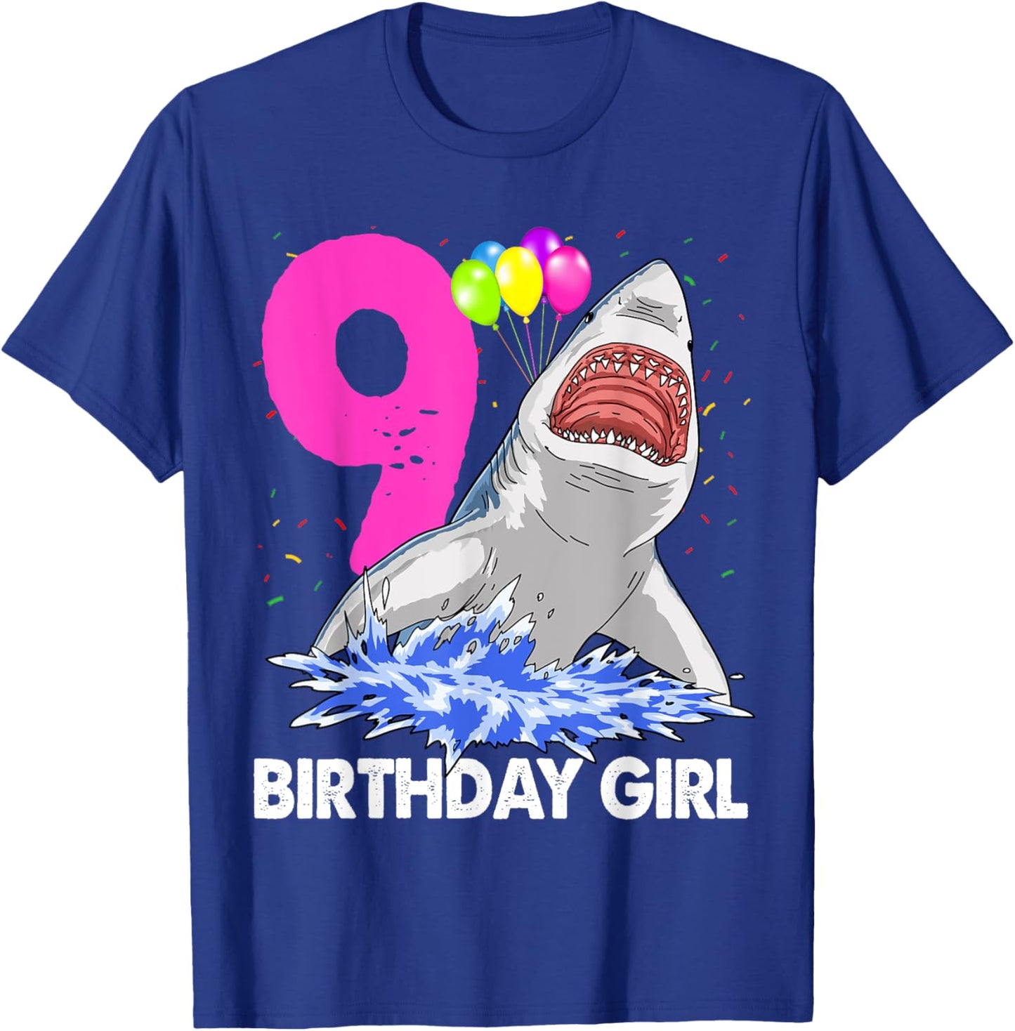 Funny Birthday Girl 9 Shark Women Celebration Gifts T-Shirt - T-Shirt | Royal