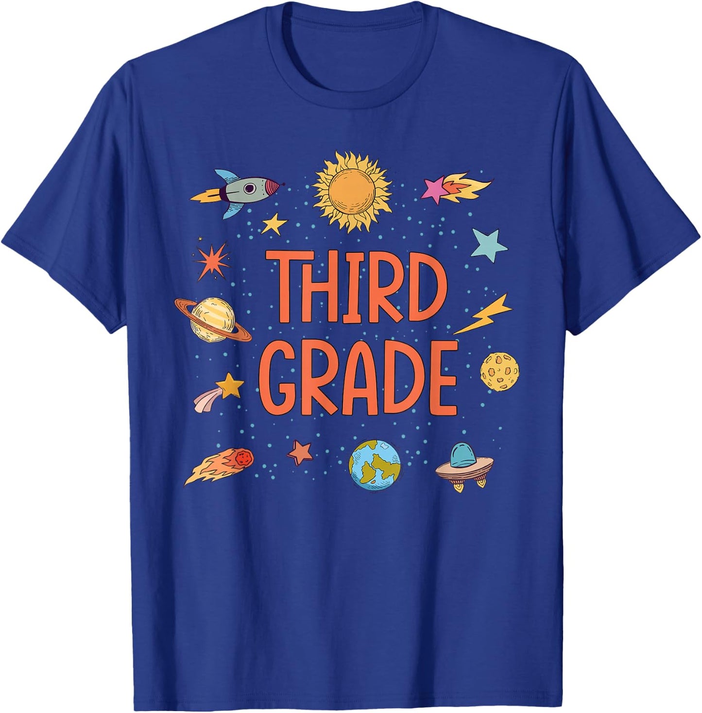 Third Grade Rocket Blast Off Outer Space Teacher T-Shirt - T-Shirt | Royal