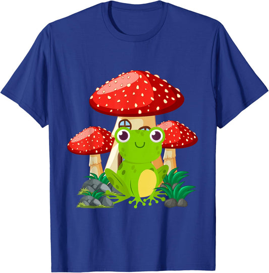 Mushroom with Cute Frog Cottagecore Aesthetic Teen Girl Boys T-Shirt - T-Shirt | Royal