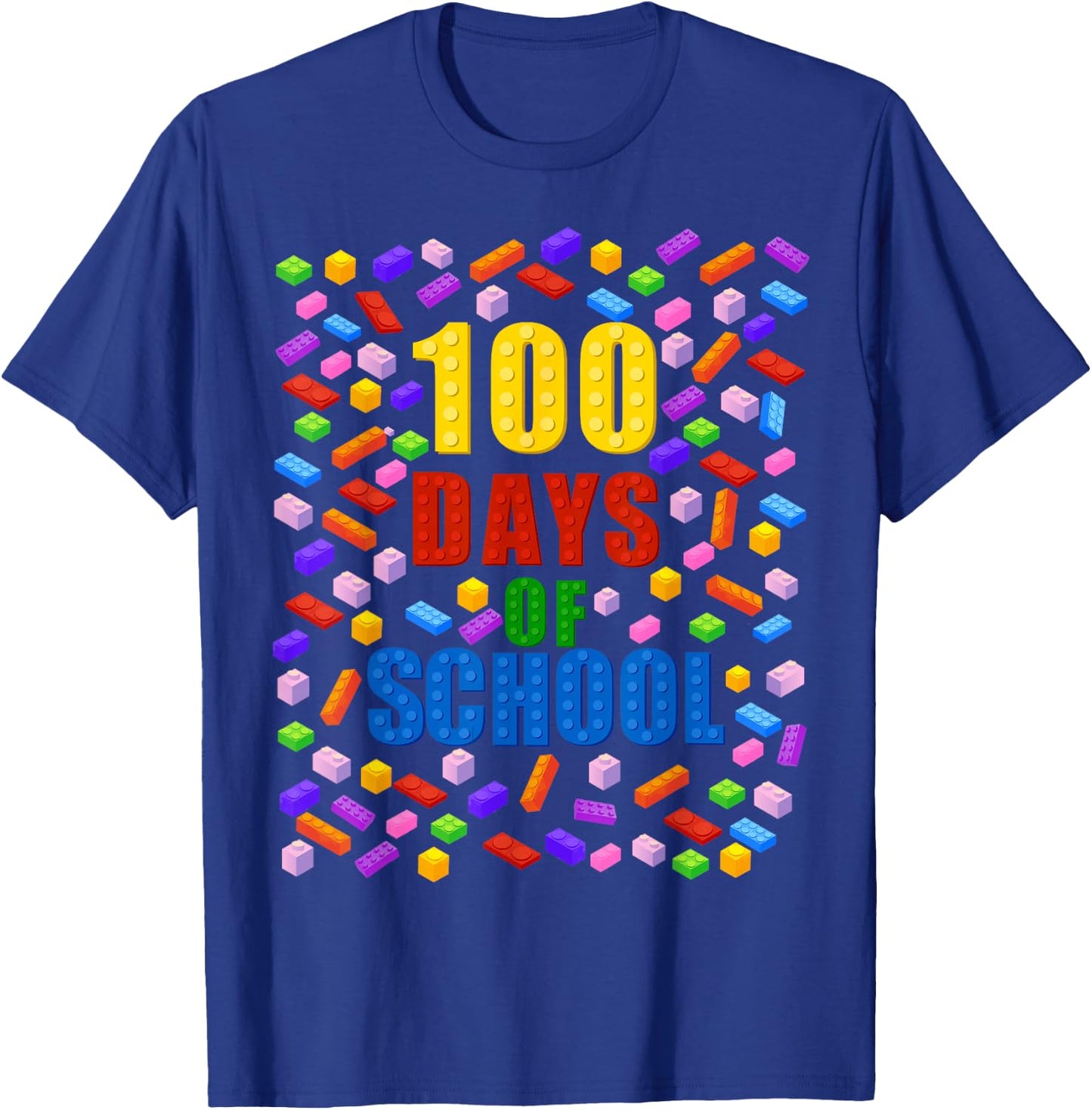 100 Days Of School Building Bricks Blocks 100th Day T-Shirt - T-Shirt | Royal