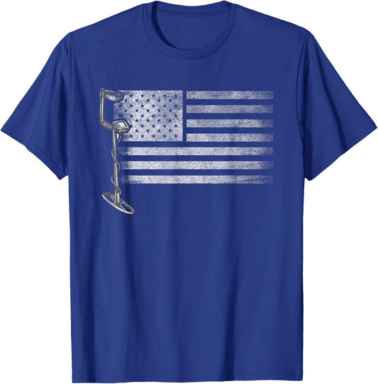 Patriotic Metal Detecting USA Flag Treasure Hunt Detectorist T-Shirt - T-Shirt | Royal