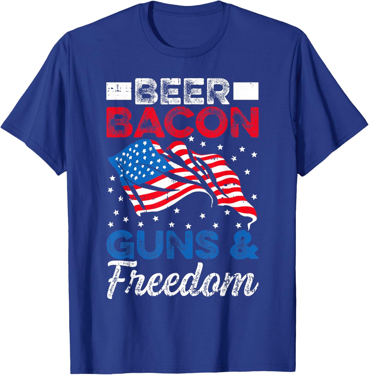 USA Flag Beer Bacon Guns And Freedom 4th Of July Veterans Men T-Shirt - T-Shirt | Royal