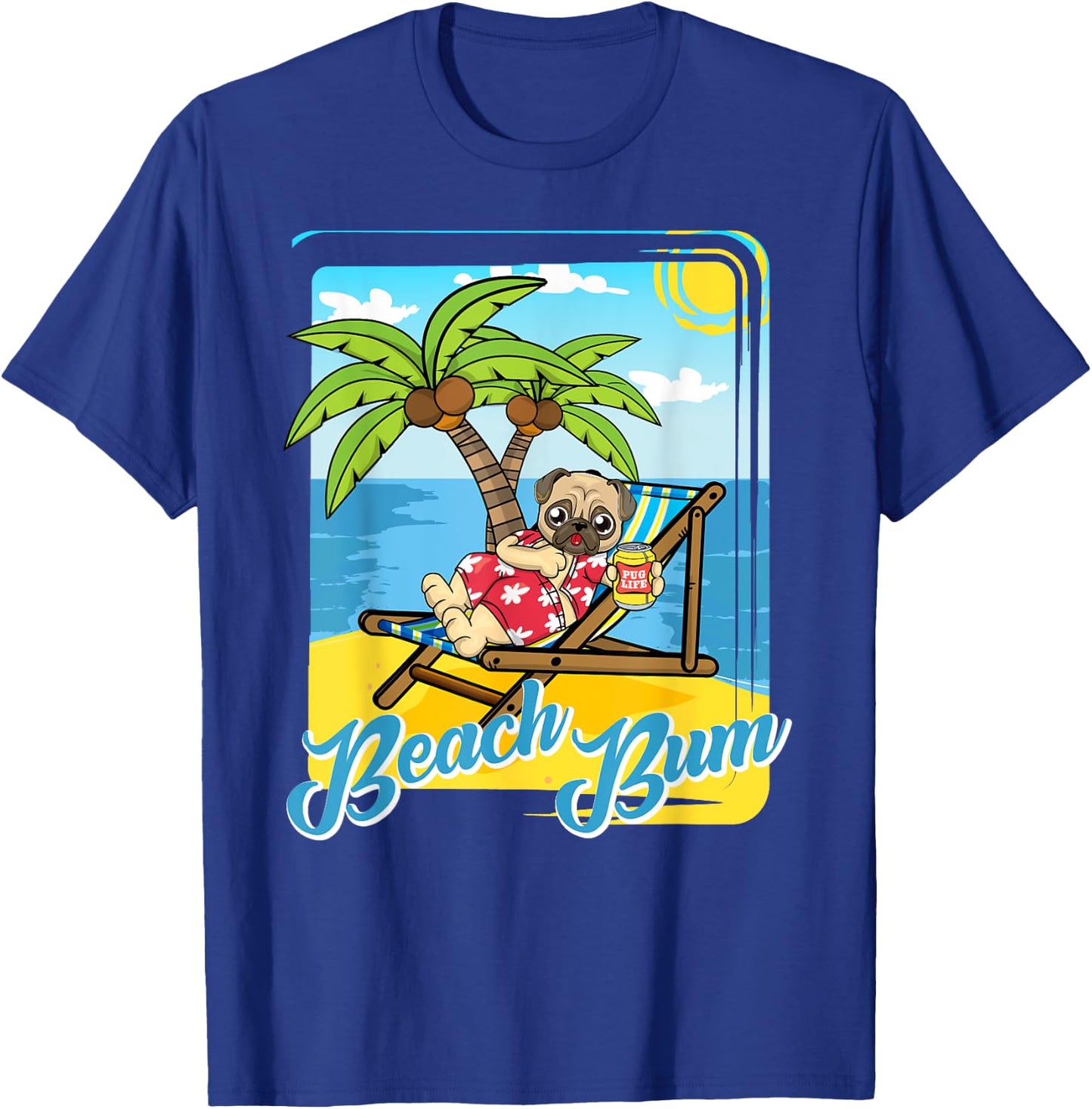 Beach Bum Pug Dog with Beer on Tropical Beach Vacation Women T-Shirt - T-Shirt | Royal