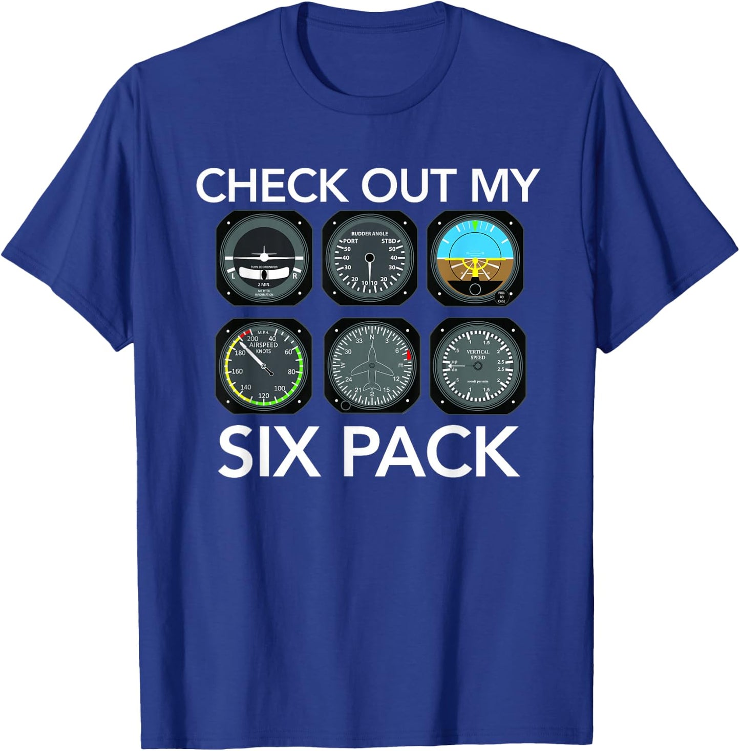 Check Out My Six Pack Funny Aviation Pilot Flying Xmas Gift T-Shirt - T-Shirt | Royal