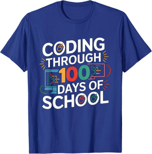 Coding Through 100 Days of School Kids Tech-Lover School T-Shirt - T-Shirt | Royal