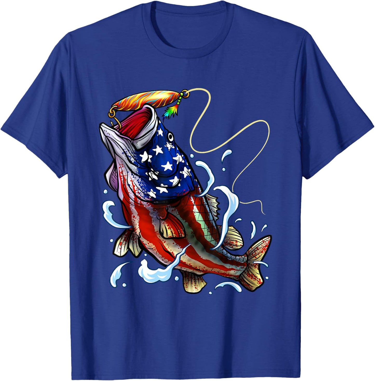 Bass Fishing Fish American Flag Dad Father Fourth Of July T-Shirt - T-Shirt | Royal