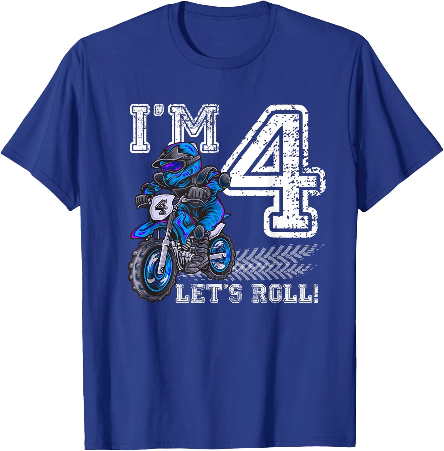 I'm 4 Let's Roll 4th Birthday Dirt Bike Motocross Kids T-Shirt - T-Shirt | Royal