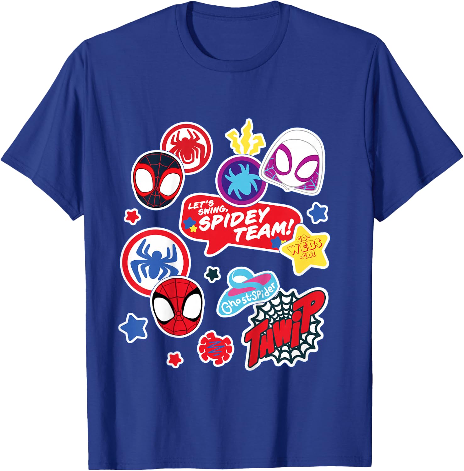 Kids Marvel Spidey and His Amazing Friends Spidey Team Stickers T-Shirt - T-Shirt | Royal