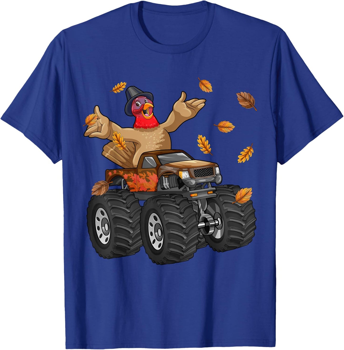 Thanksgiving Turkey Riding Monster Truck Funny Boys Kids T-Shirt - T-Shirt | Royal