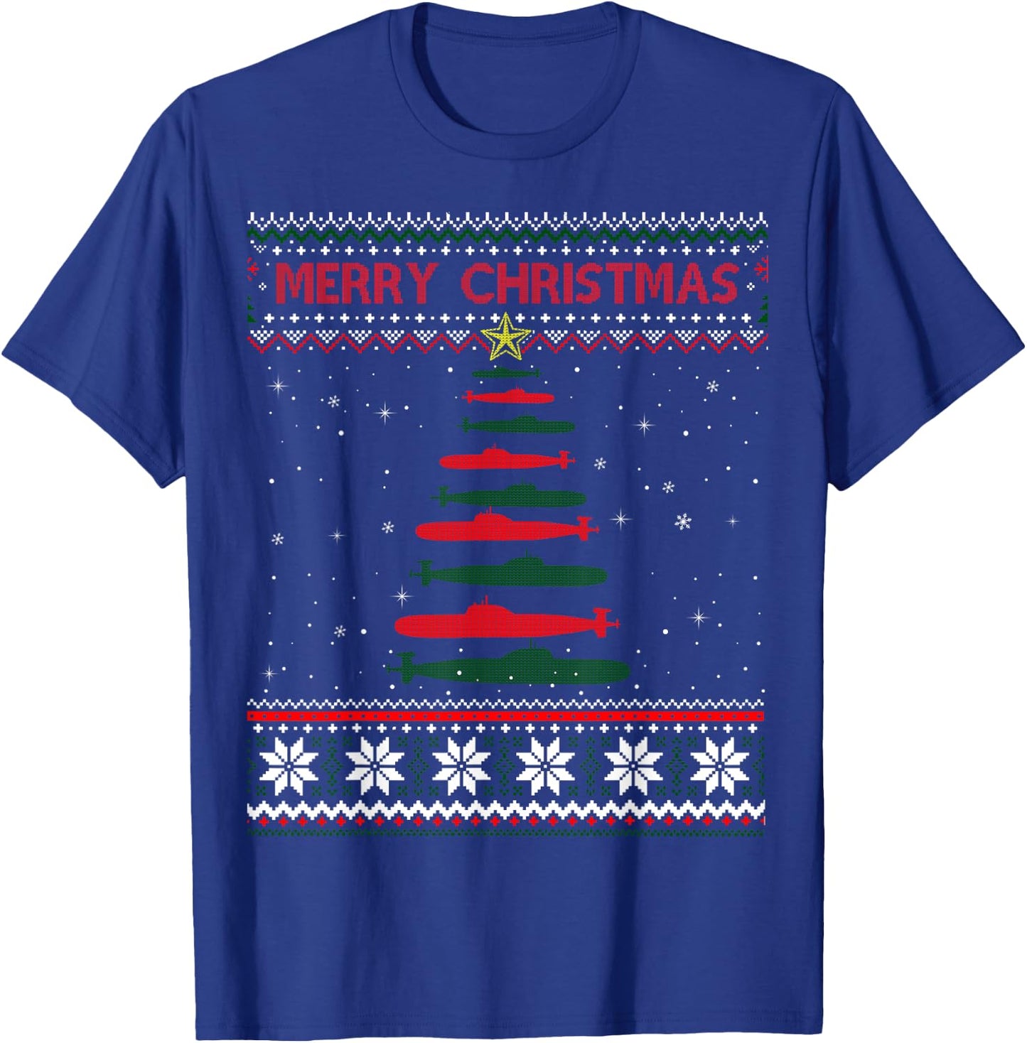 Submarine Navy Military Tree Funny Ugly Christmas Sweater T-Shirt - T-Shirt | Royal