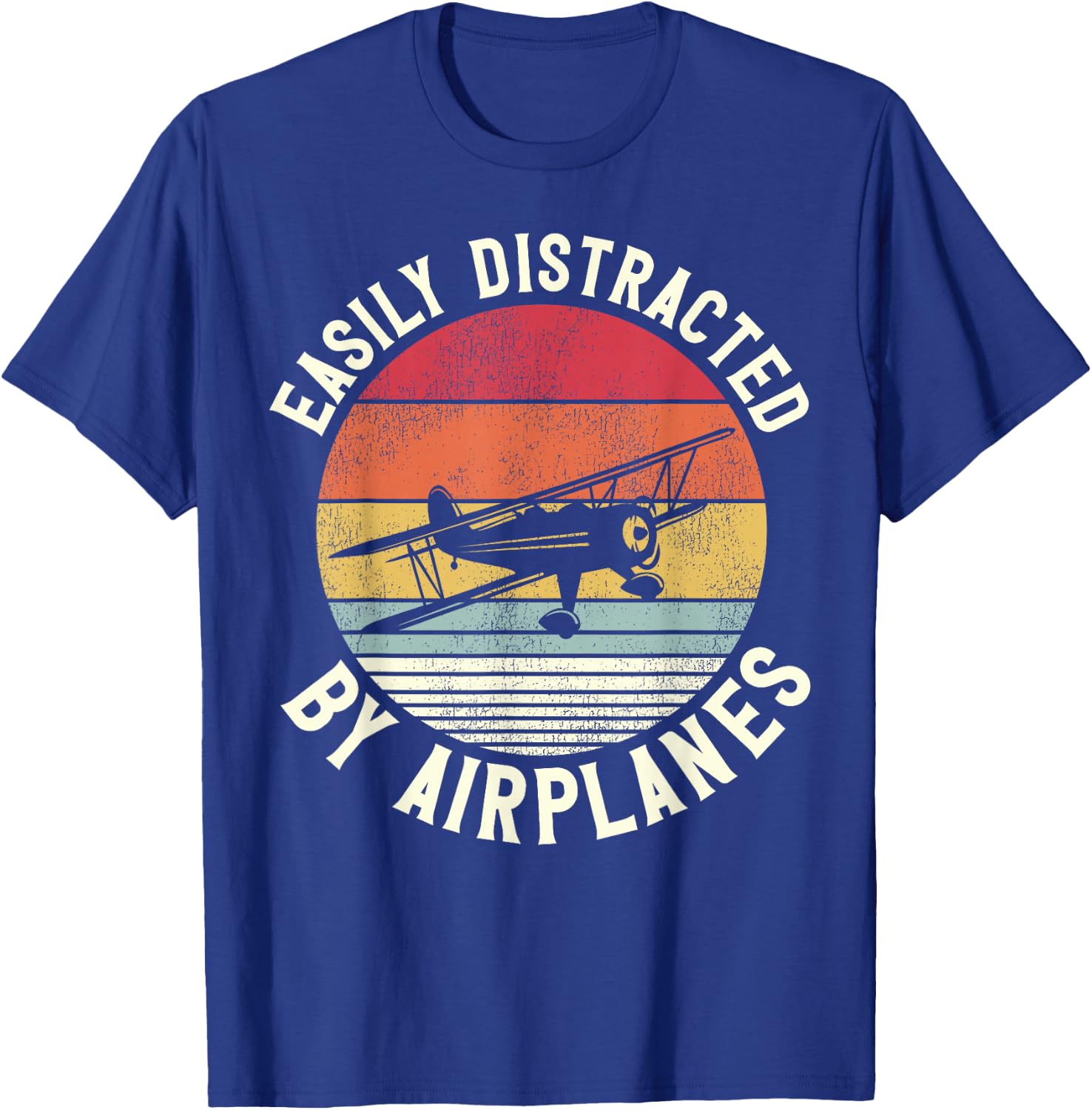 Airplane Pilot Vintage Biplane Easily Distracted By T-Shirt - T-Shirt | Royal