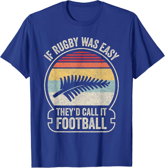 Vintage Funny New Zealand NZ Rugby Silver Fern Football T-Shirt - T-Shirt | Royal