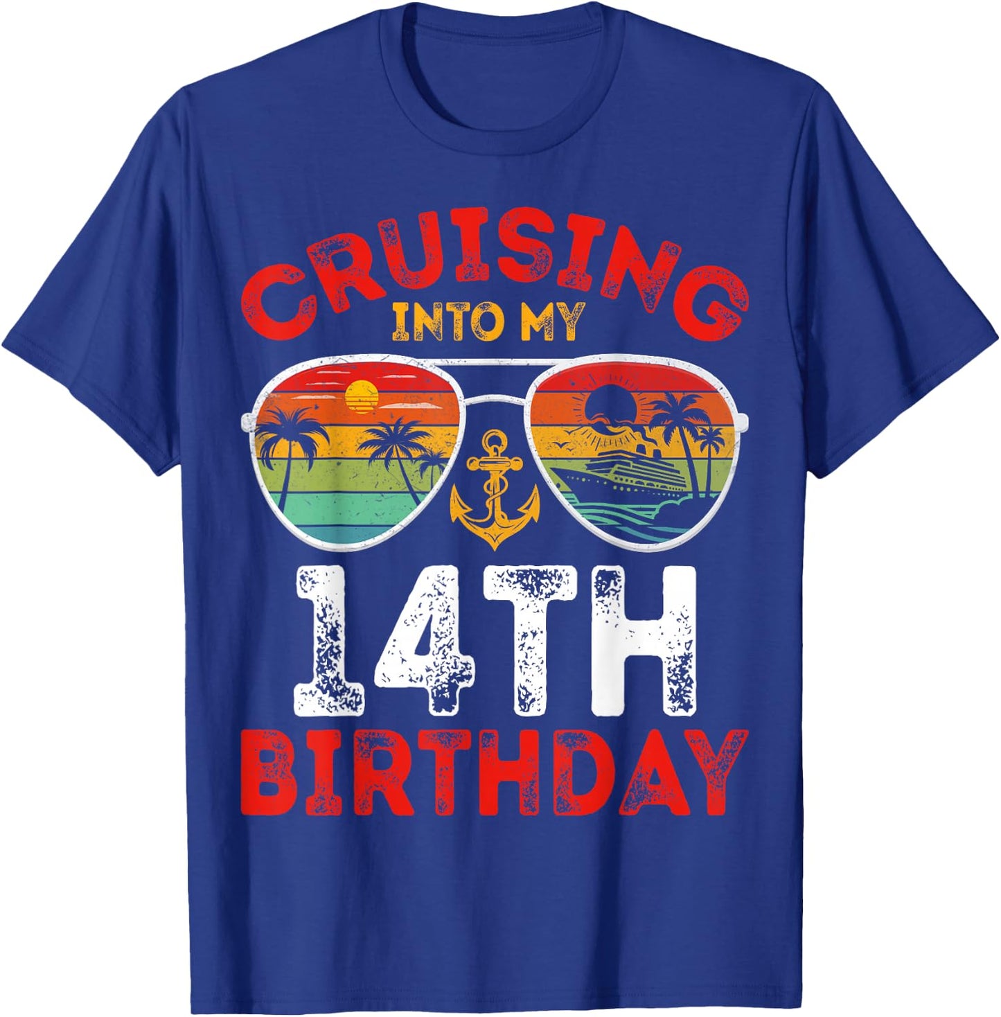 Cruise Vacation 14 Years Old Cruising Into My 14th Birthday T-Shirt - T-Shirt | Royal