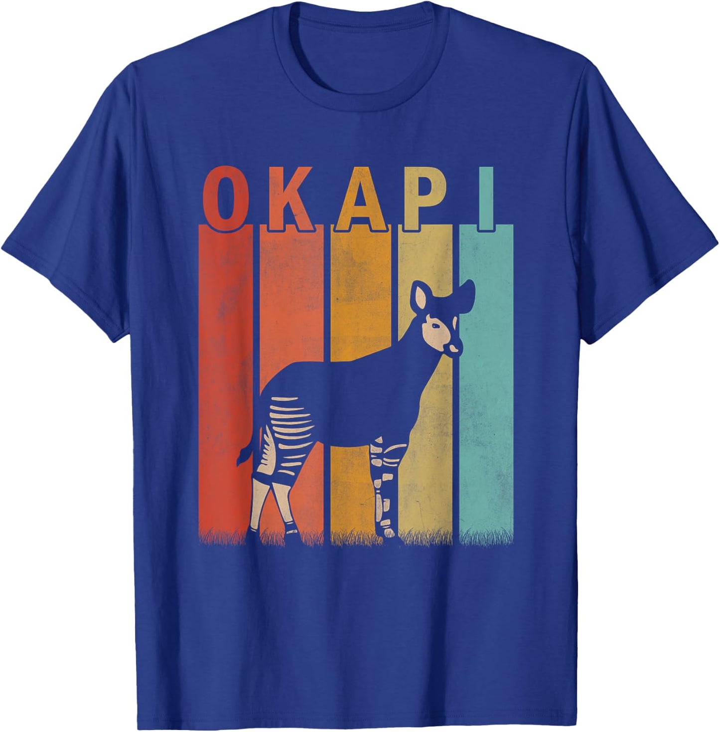 Distressed Okapi Lover Men Women Kid Cute Okapi Retro T-Shirt - T-Shirt | Royal