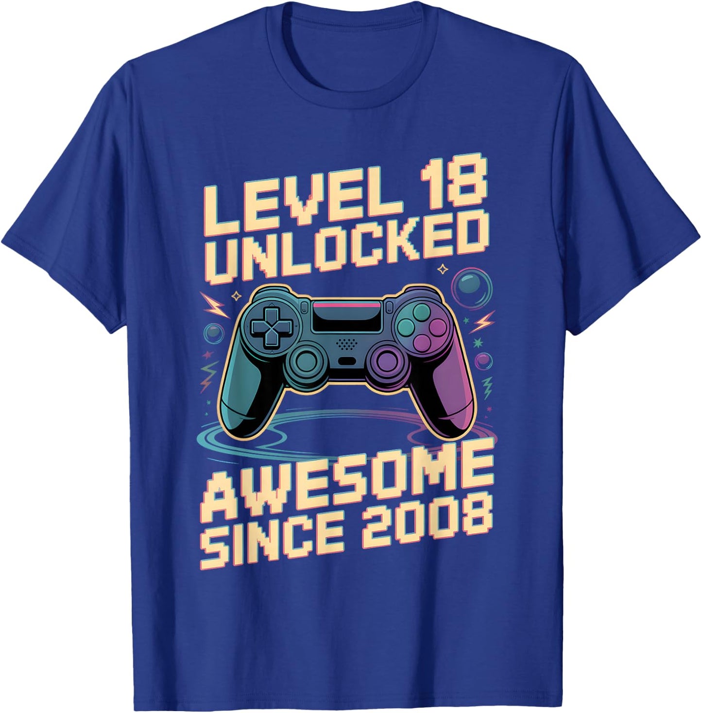 18th Birthday Boy Gift Level 18 Gamer 2008 18 Year Old Party T-Shirt - T-Shirt | Royal